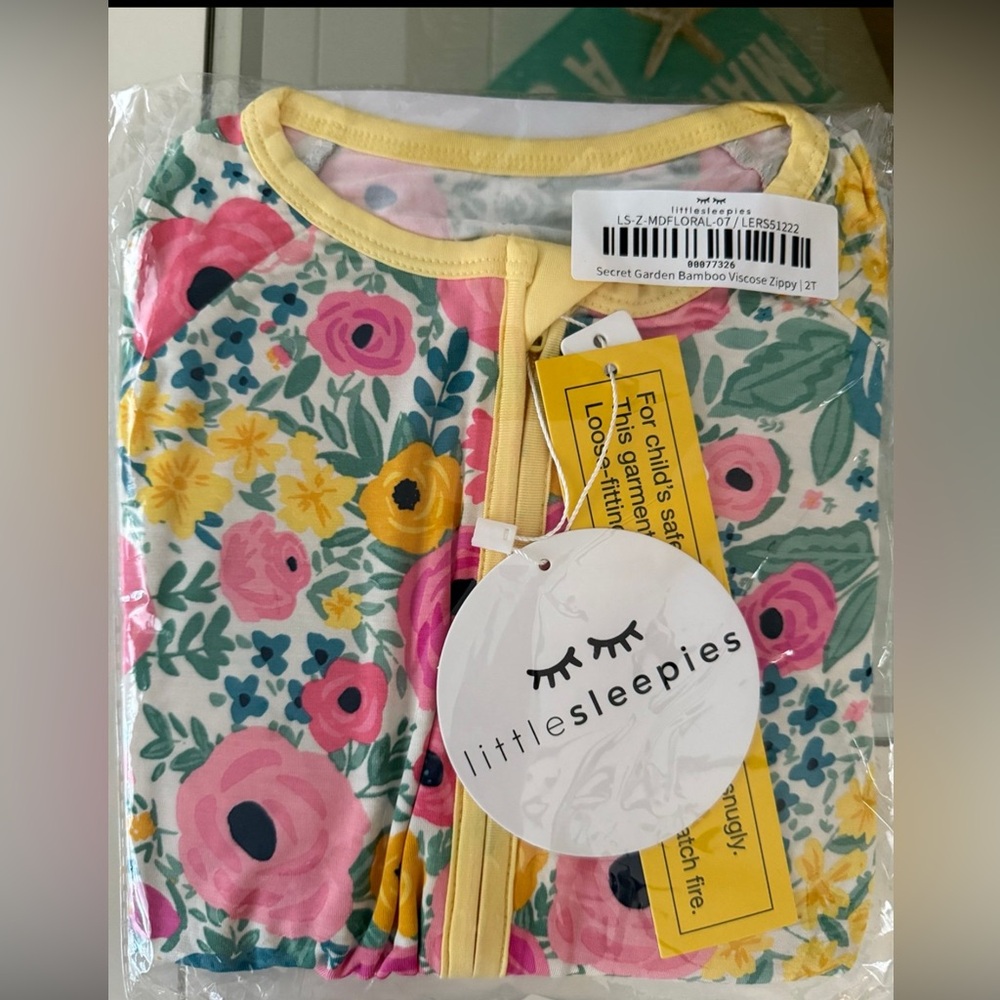 Little Sleepies Original Secret Garden Yellow Trim Bamboo Zippy 2T